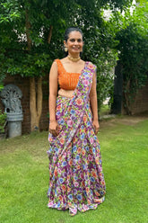 Love Birds Purple Chiffon Saree